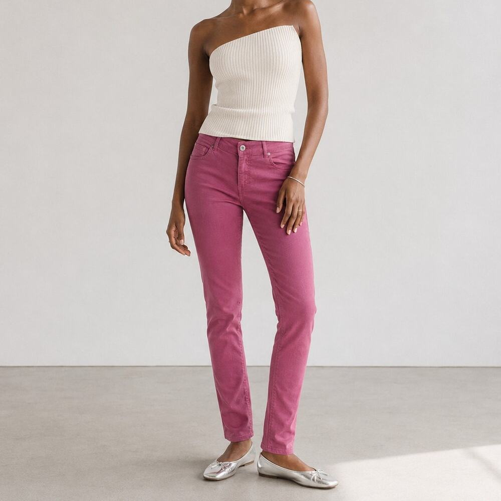 Care Label Cigar 137 Crossover Jean Womens 31 Fucsia Denim Straight Skinny NWT